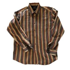 Mondo Uomo Mens Long Sleeve Dress Shirt Striped Size Large